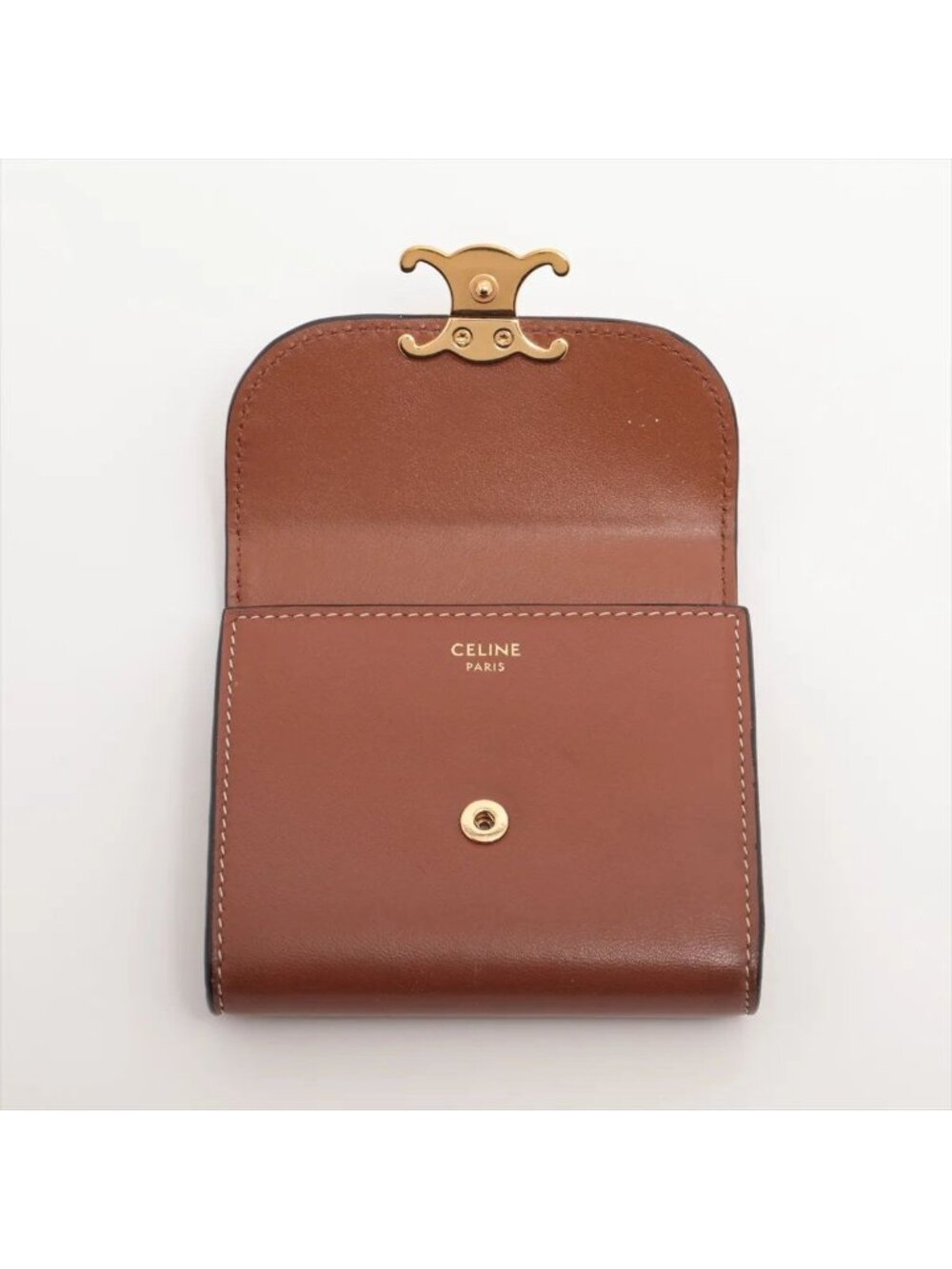 Celine Triomphe Small Flap Wallet Leather Trifold Brown Gold - Picture 3 of 8